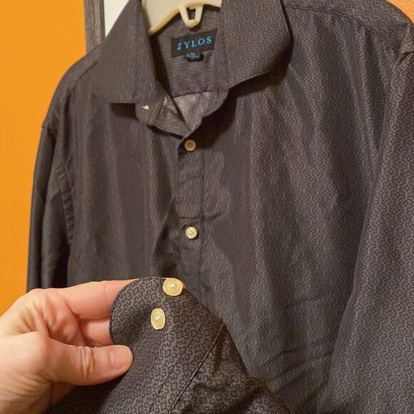 Zylos Mens Funky Print Grey Button Down Dress Shirt Medium 15-15 1/2 - Picture 4 of 7